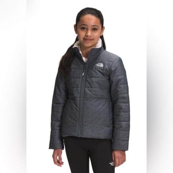 The North Face Girls Reversible Mossbud Swirl Jacket M (10/12) Heather Grey Coat - Picture 1 of 16